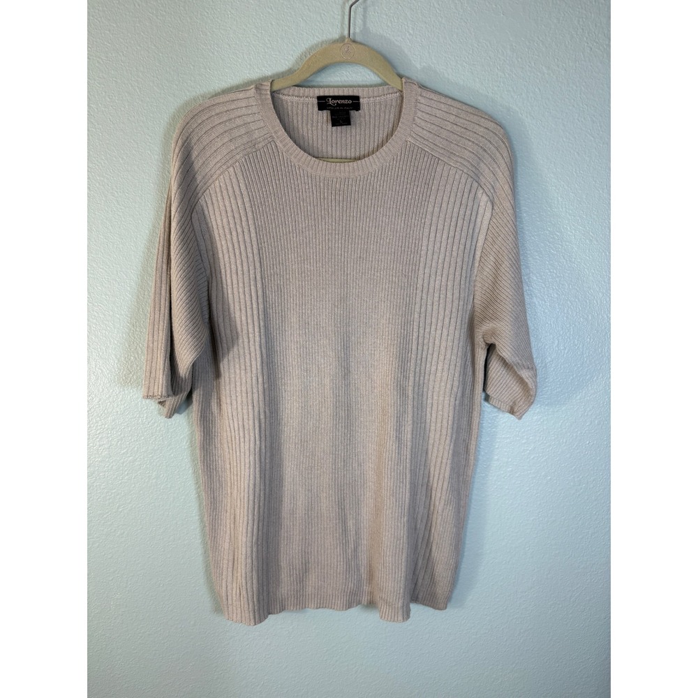 Vtg Lorenzo Italian Design Sage Grey Ribbed Knit Shirt Short Sleeve L Resortwear